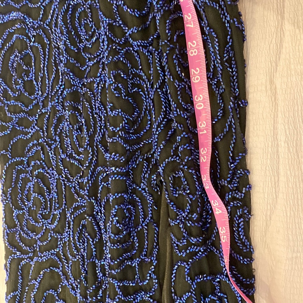 PRIMAVERA COUTURE Backless gown black with royal blue beads sz 4 evening gown - Picture 7 of 16